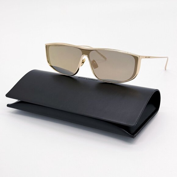 NEW SAINT LAURENT SL605 LUNA 004 SHIELD GOLD SUNGLASSES SAINT LAURENT SL 605 - Picture 1 of 10